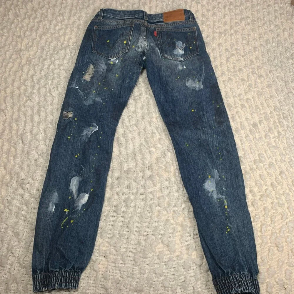 HARDLY EVER JEANS‎ JOGGERS SIZE 30 PAINT DISTRESSED STRAIGHT LEG